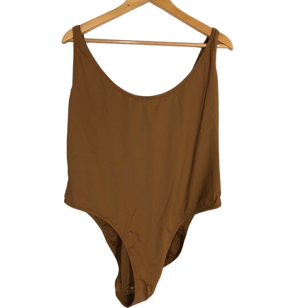 Skims Signature Swim Scoop Neck One Piece Swimsuit Brown Almond NWT 3X